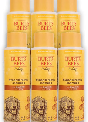 Burt's Bees for Pets Hypoallergenic Shampoo for Dogs with Shea Butter and Honey, 95% Natural Origin Formulas, Cleanser for Sensitive Dogs - Gentle Dog Wash, 6pk, 16 oz