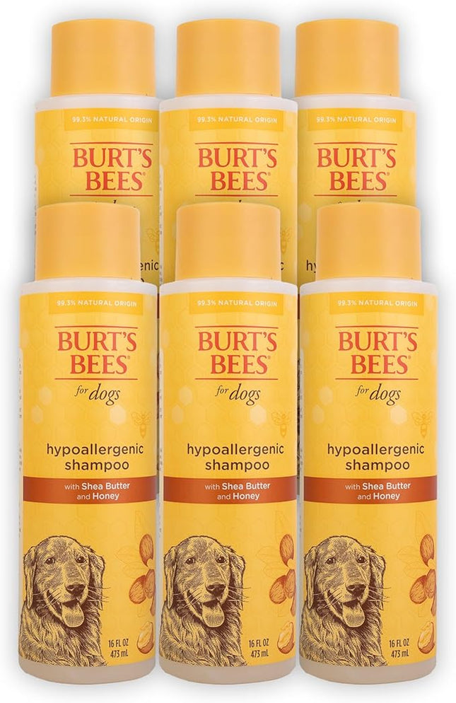 Burt's Bees for Pets Hypoallergenic Shampoo for Dogs with Shea Butter and Honey, 95% Natural Origin Formulas, Cleanser for Sensitive Dogs - Gentle Dog Wash, 6pk, 16 oz