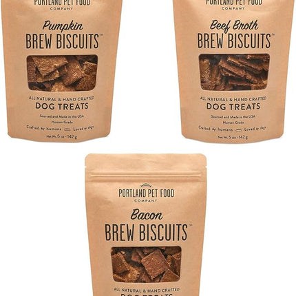 CRAFTED BY HUMANS LOVED BY DOGS Portland Pet Food Company Brew Biscuit Dog Treats (3 x 5 oz Bags Variety Pack) – Mixed Flavors –All Natural, Human-Grade, USA-Sourced and Made