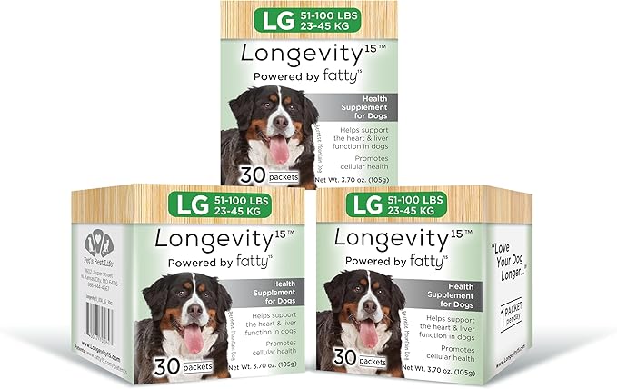 Longevity15 – C15:0 – Fatty Acid Health Supplement for Dogs – Healthy Pet Supplies – for Large Dogs, 3 Pack