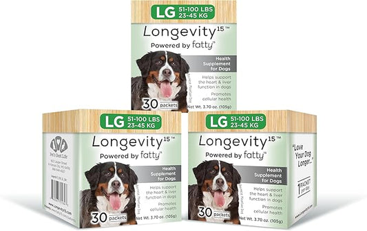 Longevity15 – C15:0 – Fatty Acid Health Supplement for Dogs – Healthy Pet Supplies – for Large Dogs, 3 Pack
