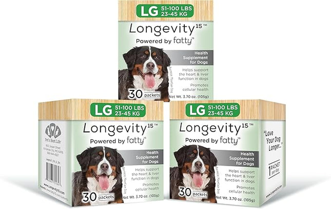 Longevity15 – C15:0 – Fatty Acid Health Supplement for Dogs – Healthy Pet Supplies – for Large Dogs, 3 Pack