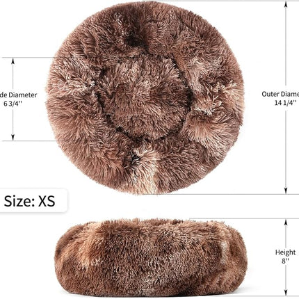 NOYAL Calming Donut Dog Bed for Small to Medium Dogs & Cats - Plush Faux Fur Anti-Anxiety Pet Bed with Machine Washable Cover & Non-Slip Base
