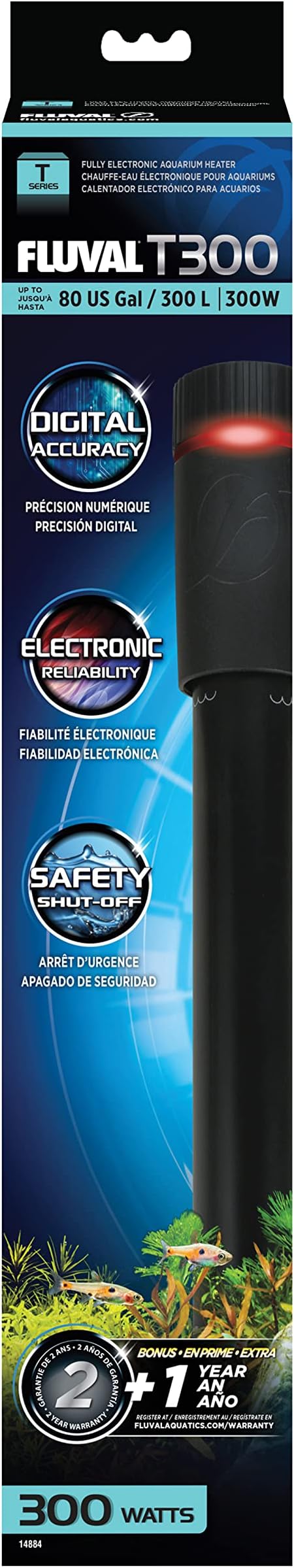 Fluval T300 Fully Electronic Heater for Freshwater Aquariums up to 80 Gal.