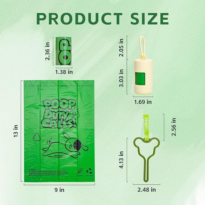 270 Count Scented Dog Poop Bags Rolls, 20 Micron Ultra Thick, Heavy Duty Tear Resistant Leak Proof for Yuck-Free Cleanup, Includes Dispenser & Leash Clip, 9 x 13 Inch, Duty Doodle (Green)