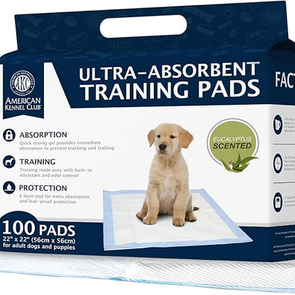 AMERICAN KENNEL CLUB AKC62975 6-Layer Leak-proof Puppy Training Pads - 22x22 Inches, Green, Synthetic, Disposable-Pet-Training-Pads, Pack of 100