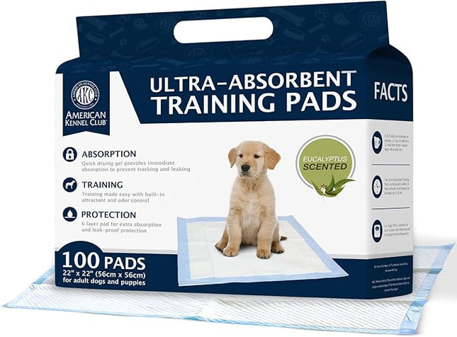 AMERICAN KENNEL CLUB AKC62975 6-Layer Leak-proof Puppy Training Pads - 22x22 Inches, Green, Synthetic, Disposable-Pet-Training-Pads, Pack of 100