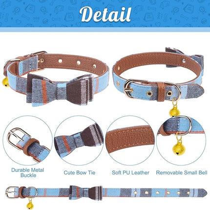 EXPAWLORER Classic Plaid Dog Collar with Bow Tie and 360 Swivel No Tangle Leash - Adjustable for Small Medium Dogs, Cats, Sky Blue SM