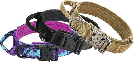 Hotsky Tactical Dog Collar, Adjustable Military Training Nylon Airtag Collar with Handle and Heavy Duty Metal Buckle for Medium Large Dogs, with Airtag Holder and Two Patches （Brown,XL）