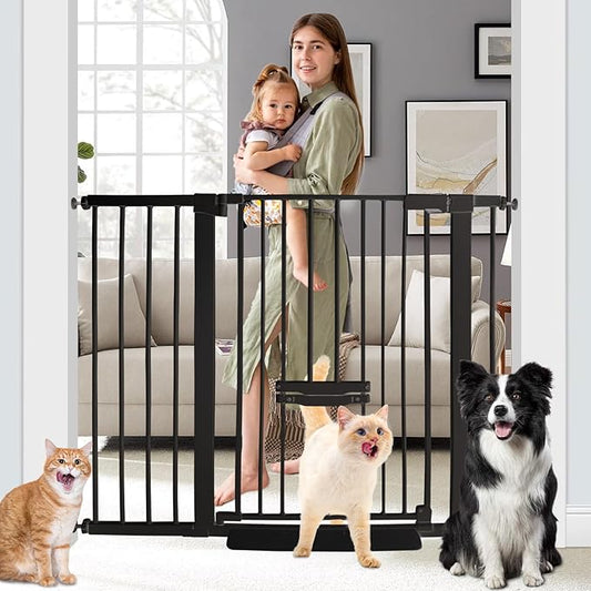 37 Inch Tall Baby Gate with Cat Door, Adjustable 29.55" and -46.06",Auto Close Pet Gate Easy Walk Thru Pet Door for Stairs, Doorway, House, Pressure Mounted Safety Child Gates