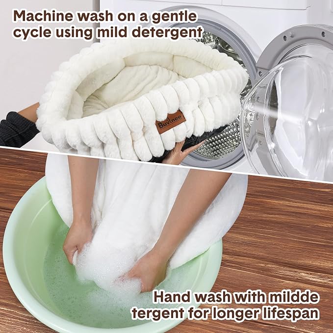 Cat Beds for Indoor Cats, Washable Round Bed for Small Dogs, Soft Pet Bed for Puppy and Kitten with Anti-Slip Bottom (White, 20in)