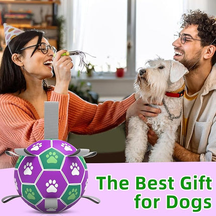 Diman Dog Balls with Nylon Straps, Puppy Soccer Ball for Dogs, Outdoor Dog Toys, Durable Fetch Pet Toy for Training, Birthady Gift for Large Pets (7 Inch)