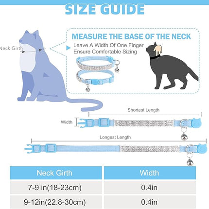 EXPAWLORER Soft Velvet Safe Cat Collars for Girl Cats - Rhinestones Bling Diamante Adjustable Collars Breakaway- Chirstmas Cat Clollar Gifts with Bells for Boy Cats Kitty and Small Dogs