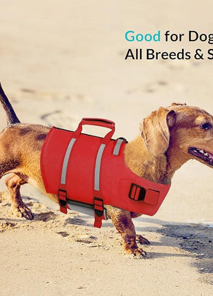 Queenmore XS Dog Life Jacket, Dog Life Vest for Swimming, Life Jackets for Small Dogs, Small Doggie Life Vest for Swimming, Adjustable Pet Life Vest for Boating, Cat Lifevest (Red, XS)