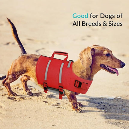 Queenmore Dog Life Jacket, Dog Life Vest for Swimming, Life Jackets for Small Dogs, Small Doggie Life Vest for Swimming, Cat Lifevest with Rescue Handle, Zipper (Red, S)