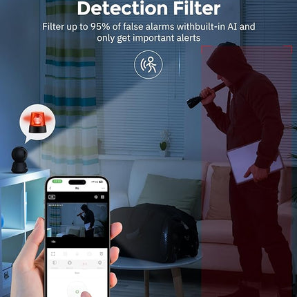 Hugolog 2K 3MP Indoor Pan/Tilt Security Camera with Auto-Focus,Ideal for Baby Monitor/Pet Camera/Home Security,Starlight Color Night Vision,Human/Pet AI,US Cloud,Compatible with Alexa
