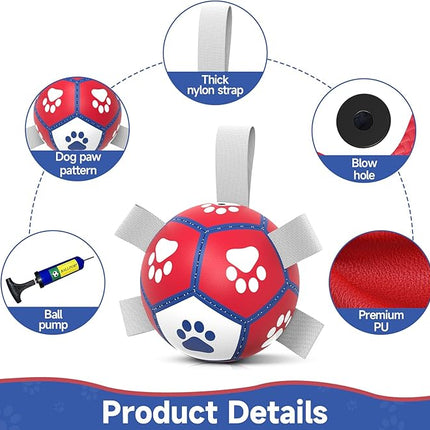 Diman Small Dog Toys Soccer Ball with Straps,Interactive Dog Balls for Tug of War, Yard Games, Dog Waterpool Toy, Herding Ball for Small Dogs, Pet Birthday Gifts Boredom Buster (5inch)
