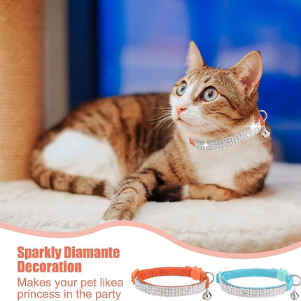 EXPAWLORER Soft Velvet Safe Cat Collars for Girl Cats -2 Pack Rhinestones Bling Diamante Adjustable Collars Breakaway- Chirstmas Cat Clollar Gifts with Bells for Boy Cats Kitty and Small Dogs