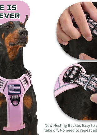 BUMBIN Tactical Dog Harness for Large Dogs No Pull, Famous TIK Tok No Pull Puppy Harness, Fit Smart Reflective Pet Walking Harness for Training, Adjustable Dog Vest Harness with Handle Pink L