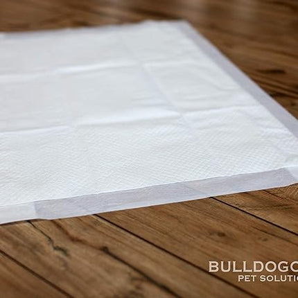 Bulldogology Puppy Pee Pads XL with Adhesive Sticky Tape - Extra Large Dog Training Wee Pads (24x35) 6 Layers with Extra Quick Dry Bullsorbent Polymer Tech (360-Count, White)