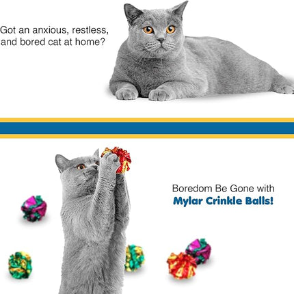 SunGrow Cat Crinkle Balls, Shiny, Mylar Crinkler, Stress-Relief Toy for Kittens, Interactive & Engaging, Keeps Grown-up Cats Active, Encourages Multi-cat Play, Provides Endless Entertainment, 6 Pcs