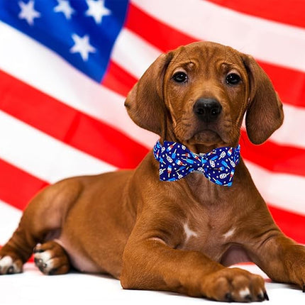 Lionheart glory American Flag Dog Collar 4 of July Independence Patriotic Dog Bow Collars Heavy Duty Adjustable Soft Collar with Bowtie for Large Dogs Pet Gift