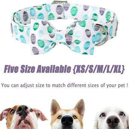 Easter Dog Collar with Bow Tie - Adjustable Easter Eggs Dog Collar Classic Bowtie Metal Buckle Puppy Collars for Small Medium Large Dogs L