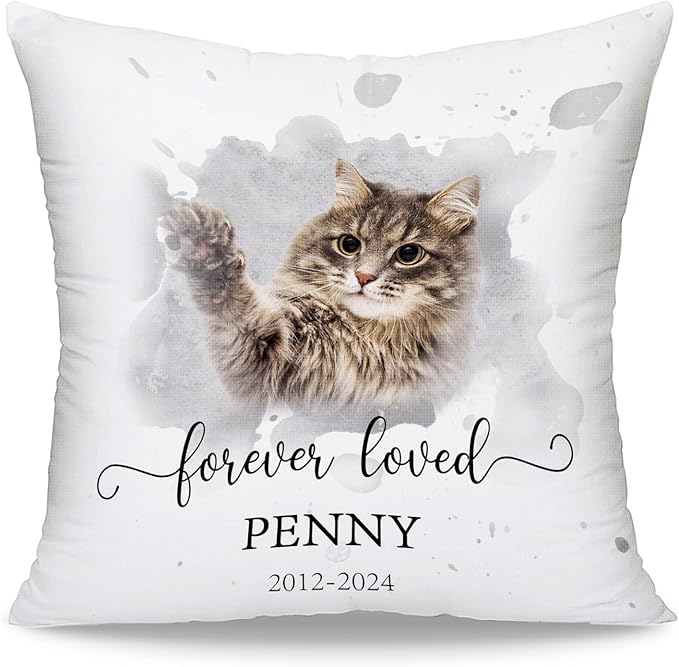 Funny DIY Custom Pet Memorial Gifts for Loss of Dogs, Personalized Pet Watercolor Portrait Throw Pillows with Pictures, Dog Cat Memorial Pillow, Customized Bereavement Sympathy Gifts for Pet Lover