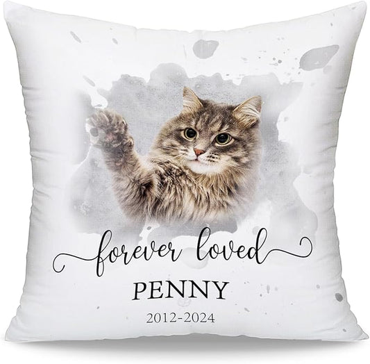 Funny DIY Custom Pet Memorial Gifts for Loss of Dogs, Personalized Pet Watercolor Portrait Throw Pillows with Pictures, Dog Cat Memorial Pillow, Customized Bereavement Sympathy Gifts for Pet Lover