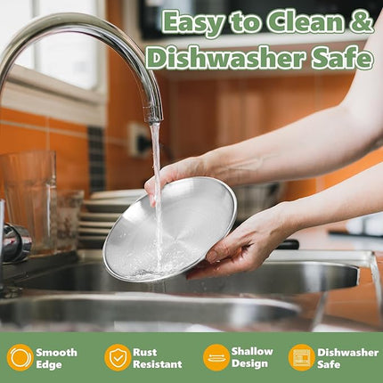 6-Pack Stainless Steel Cat Food Bowls, Shallow Whisker-Friendly Non-Slip Silicone Base Metal Dishes, Easy to Clean Indoor Feeding Flat Plates for Cat, Kitten, Small Dog (6.7")