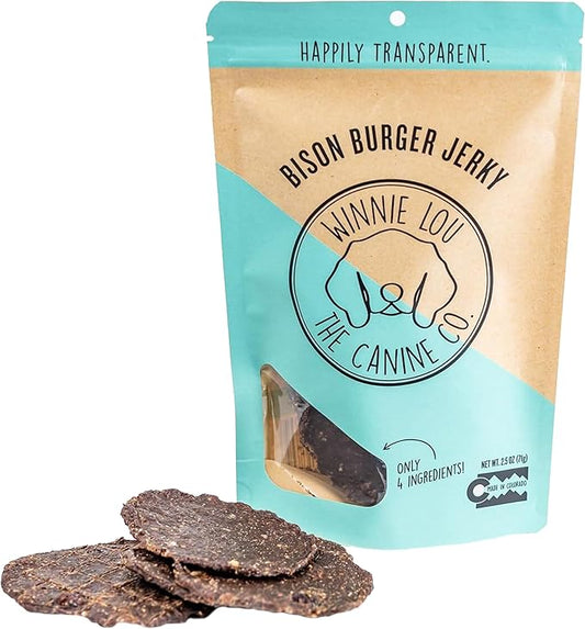 Winnie Lou Bison Burger Jerky Dog Treats – Limited Ingredient, Human Grade, Training Treats for Small, Medium & Large Dogs, Made in USA (1 Pack)