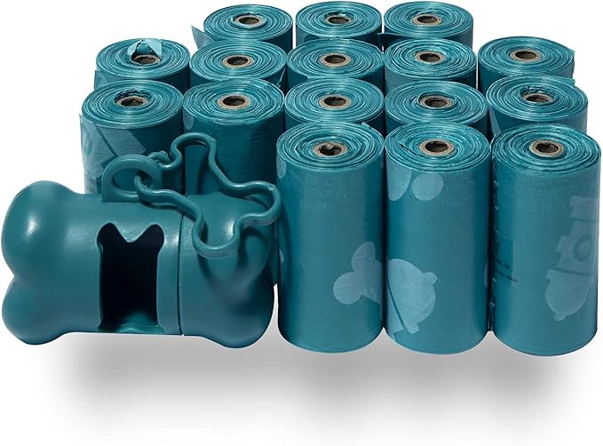 Best Pet Supplies Dog Poop Bags (240 Bags) for Waste Refuse Cleanup, Doggy Roll Replacements for Outdoor Puppy Walking and Travel, Leak Proof and Tear Resistant, Thick Plastic - Turquoise