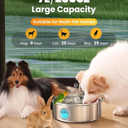 oneisall Dog Water Fountain for Large Dogs,7L/230oz/1.8G Stainless Steel Dog Fountain Super Quiet with Triple Filtration,Great for Large Dogs (PWF002 Dog Fountain +6Sets Filters)