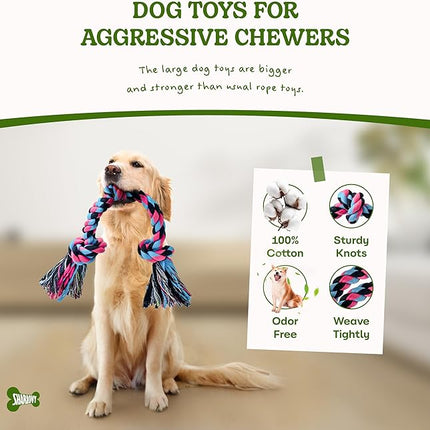 Dog Rope Toy for Large Dogs, Heavy Duty Chew Toys for Aggressive Chewers, Indestructible Durable Cotton Tug of War Rope Toys for Medium to Large Breed Teeth Cleaning