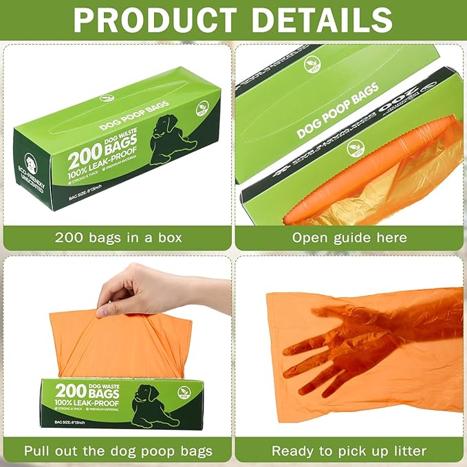 Sherr 50 Rolls Dog Waste Bags 10000 Count Dog Trash Bags Leak Proof Pet Doggie Poop Roll Waste Thick Plastic Bag for Home Park Outdoor Travel Pet Supplies(Orange)