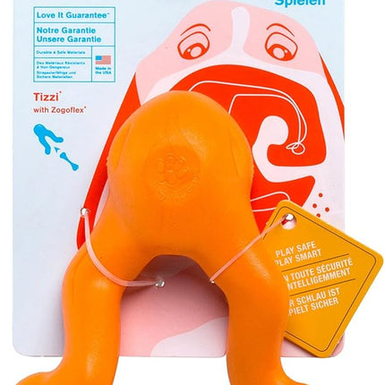 West Paw Zogoflex Tizzi Interactive Treat Dispensing Dog Fetch Play Toy, 100% Guaranteed Tough, It Floats!, Made in USA, 4.5-Inch Small, Tangerine