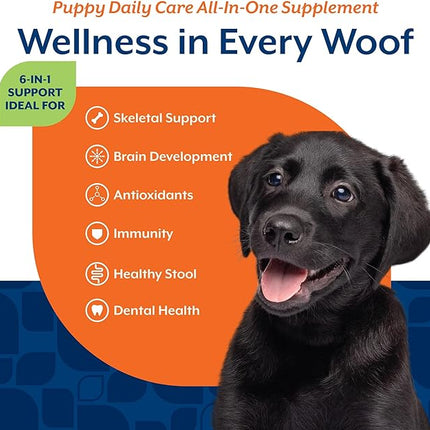 NaturVet All-In-One Puppy Daily Care, 6-In-1 Support Dog Soft Chews to Help Bones, Joints, Digestion, Teeth, Cognition, and More, Hickory Smoked Bacon Flavored Pet Supplement for Puppies, 60 Count Jar