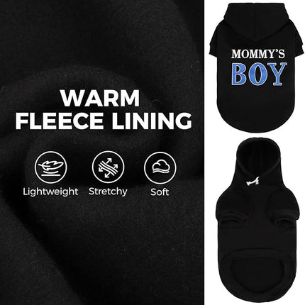 BINGPET Mommy's Boy Dog Sweater with Hood and Leash Hole,Warm Fleece Dog Hoodie & Winter Coat for Small to Large Dogs,Cold Weather Pet Clothes(X-Large)