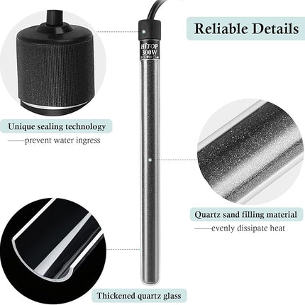 HITOP Compact Submersible Aquarium Heater - 300W Digital Heater for Fish Tank Turtle Tank 45-70 Gallon, Saltwater and Fresh Water with Temperature Controller (300W)