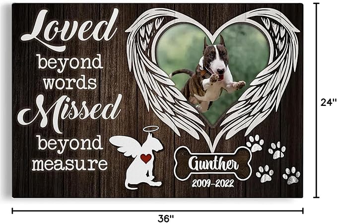 Dem Canvas Personalized Photo Canvas Prints, Custom Dog Loss Gifts, Loved Beyond Words Missed Beyond Measure, Pet Memorial Gifts, Dog Death Sympathy Gifts, Dog Loss Canvas Dog Grieving Gifts (36x24)