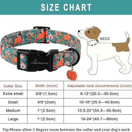 ARING PET Fall Dog Collars, Cute Autumn Pumpkin Maple Leaves Pet Collar with Quick Release Buckle for Small Medium Large Girl Boy Dogs-S Deep Color