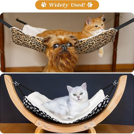 Jetec 2 Pieces Reversible Cat Hanging Hammock Soft Breathable Pet Cage Hammock with Adjustable Straps and Metal Hooks Double Sided Hanging Bed for Small Dogs Rabbits(Leopard and Dot,M)