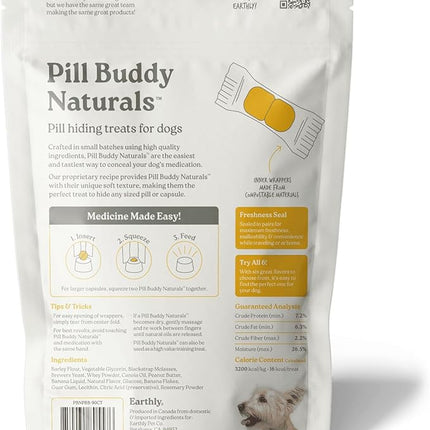Earthly Pill Buddy Naturals - PB & Banana Recipe Pill Hiding Treats for Dogs - Make A Perfect Pill Concealing Pocket Or Pouch for Any Size Medication - 90 Servings