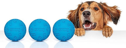 Snug Rubber Dog Balls for Small and Medium Dogs - Tennis Ball Size - Virtually Indestructible (3 Pack - Blue)