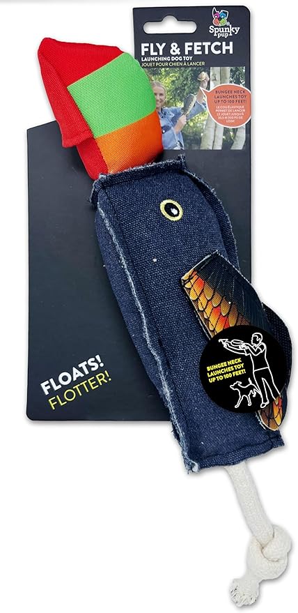 Spunky pup Fly & Fetch Dog Toy - Durable, Floating, Interactive Bungee Launcher for Fetch and Water Play, Canvas Toucan