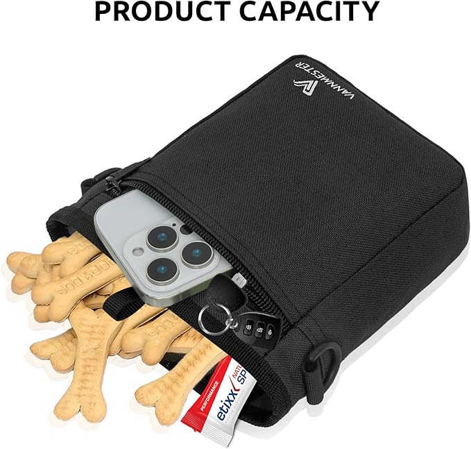 Dog Treat Pouch with Magnetic Closure Treat Bag for Dog Training Dog Food Bag Dog Walking Bag Dog Fanny Pack with Dog Poop Bag Dispenser Pet Treat Pouch with Shoulder Strap (Black)