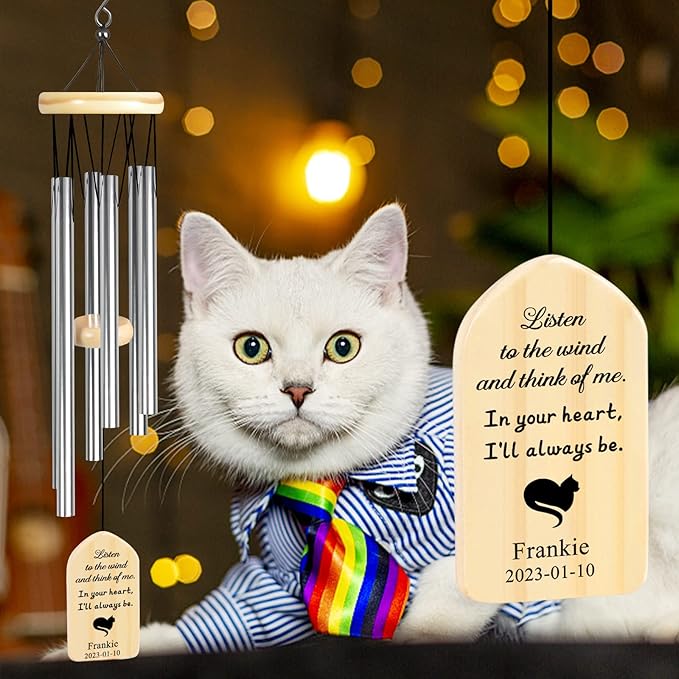 Cat Memorial Gifts for Loss of Cat, Jocidea Personalized Cat Memorial Wind Chime, Loss of Cat Sympathy Gift, Cat Remembrance Gifts, in Memory of Cat - I'll Always Be