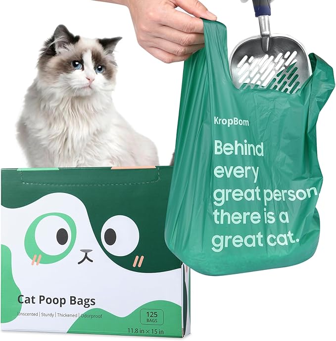 125 Count Cat Poop Bags Large Pet Waste Sacks with Handles, Disposable Litter Bags for Pet Poop, Extra-Thick Waste Bags Easy Tie Leak-Proof Strengthen Unscented