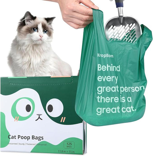 125 Count Cat Poop Bags Large Pet Waste Sacks with Handles, Disposable Litter Bags for Pet Poop, Extra-Thick Waste Bags Easy Tie Leak-Proof Strengthen Unscented