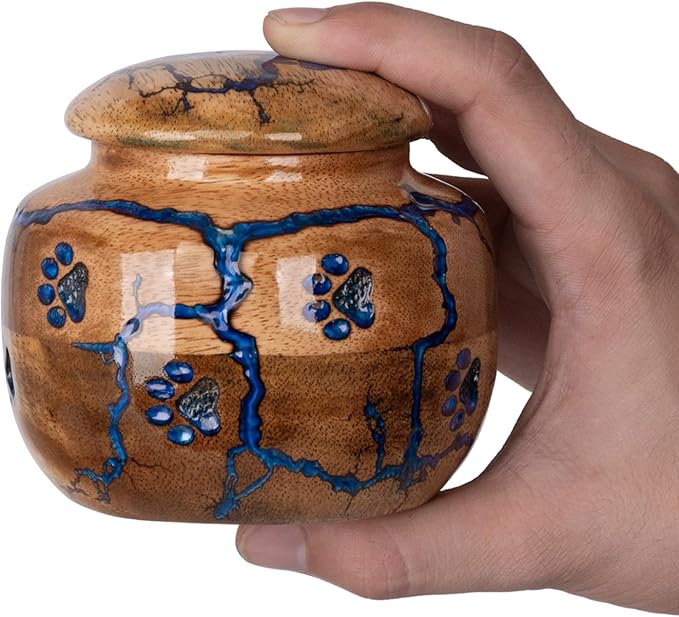 Wood Pet Urns for Dog/Cat Ashes - Small 10 Cu/in Resin Decorative Urn for Ashes for Dog, Urns for Cats - Pet Memorial Remembrance Box - Blue, Small (10 Cubic inches)